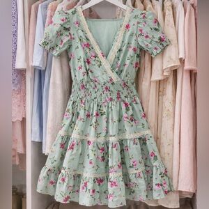 Taylor Floral Mini Dress - Green and Pink